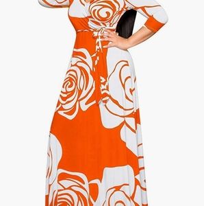 Orange Floral Maxi Dress 3X